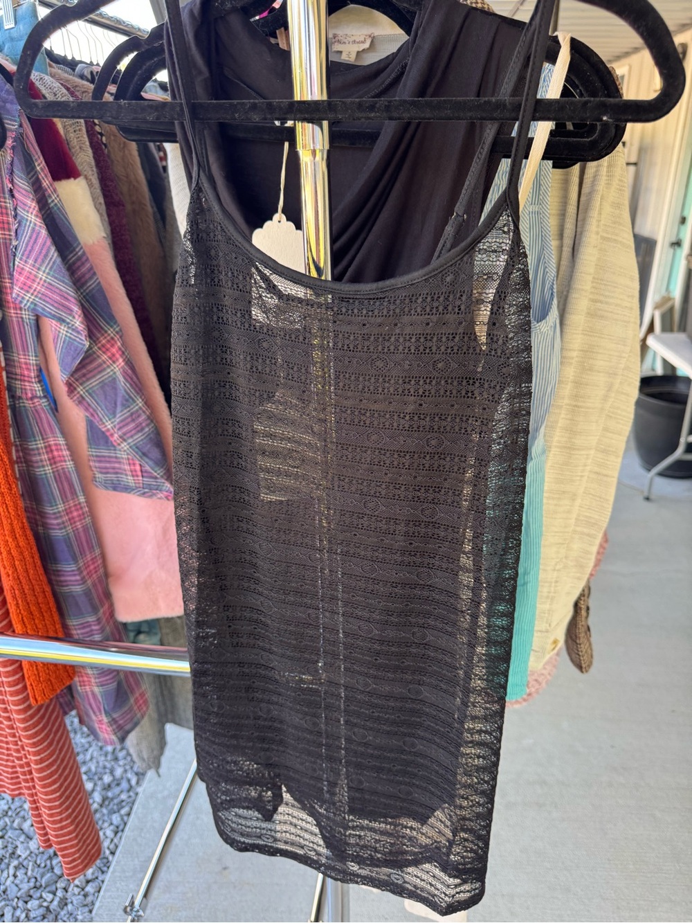 Hem & Thread Black Lace Knit Mini Dress